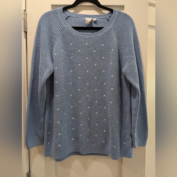 Elle 100% cotton blue sweater with white "dots" on front. - Picture 1 of 9